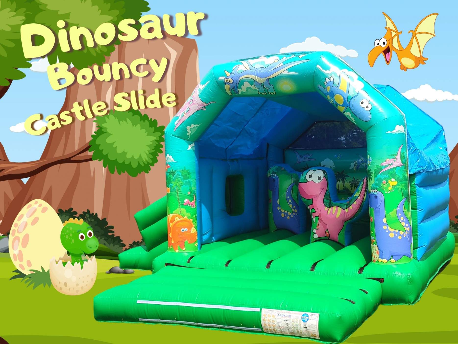 Dinosaur Bouncy Castle with Slide and 3D Pop ups